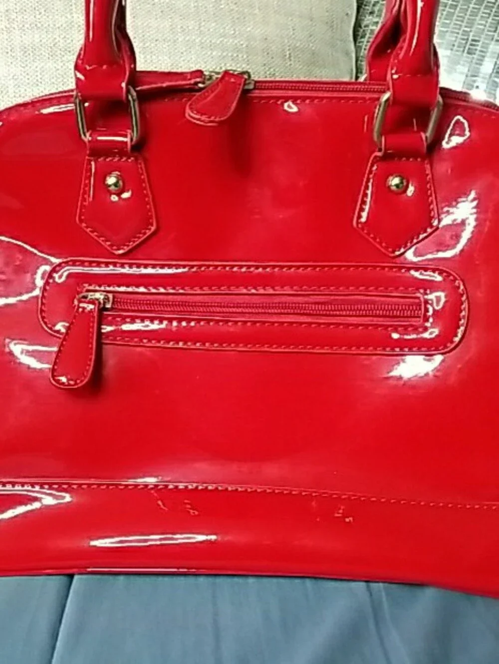 Glossy Red Dome Satchel Handbag